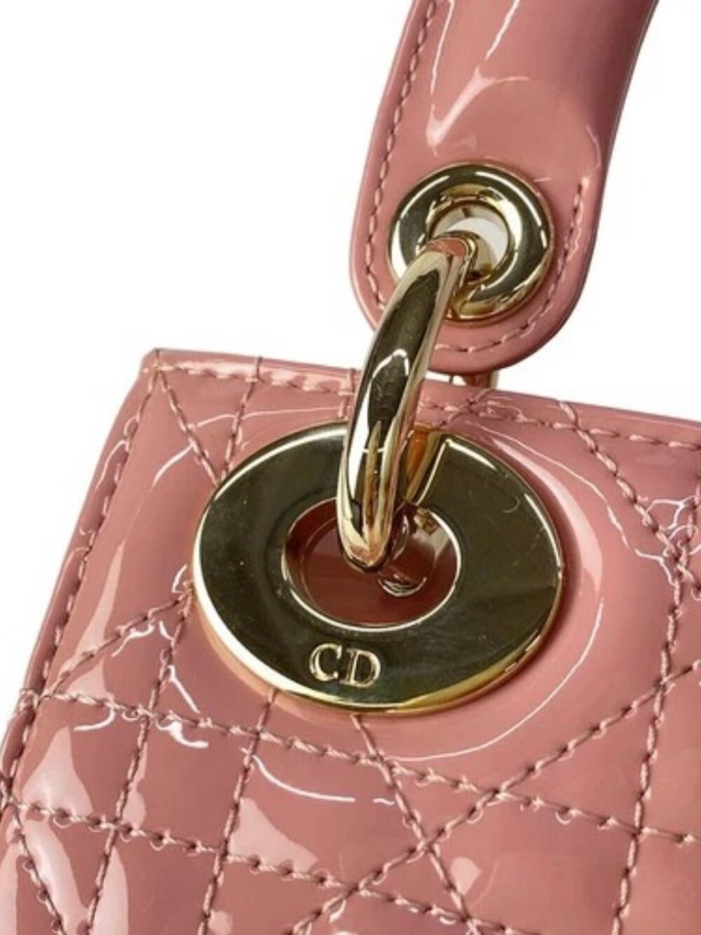 DIOR/ChristianDior Lady Dior Mini Bag Pink Patent Leather Handbag - Picture 11 of 16